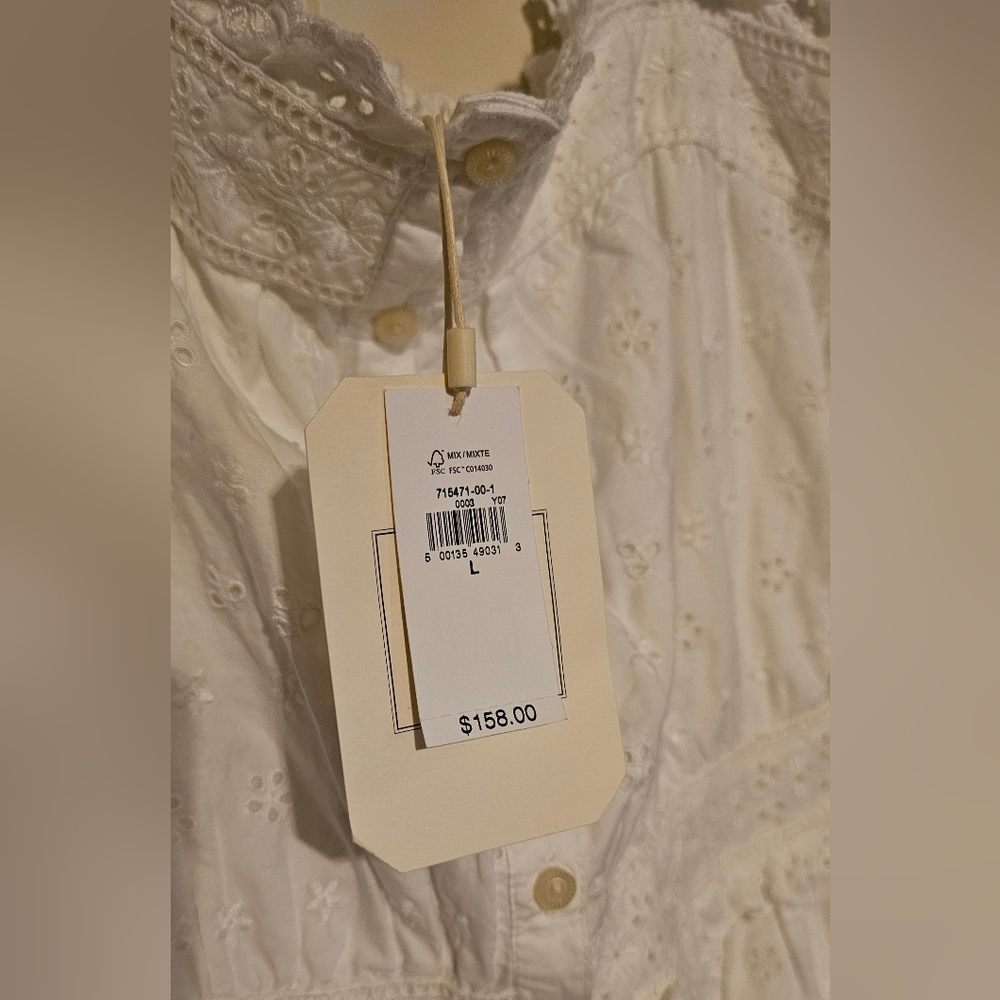 NWT Gap X Doen Eyelet Tiered Midi Dress in White, Size L - Picture 5 of 7